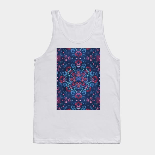 Cherry Red & Navy Blue Watercolor Floral Pattern Tank Top by micklyn